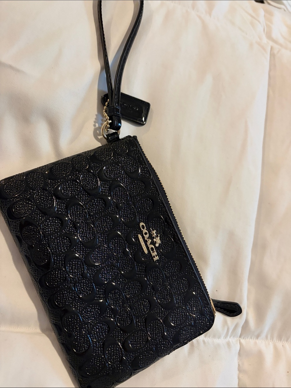 Coach Black Glossy Signature Wristlet